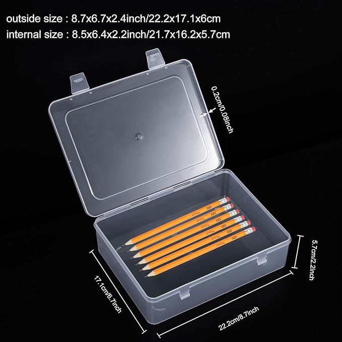 Clear Container with Lid, 4 Packs Rectangular Plastic Storage Box with Lid 8.74''×6.73”×1.6'' Clear Containers for Storage, Beads, Crafts Accessories-NeatNest