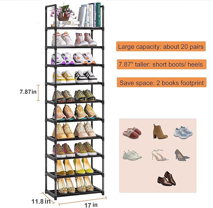 Shoe Rack, Sturdy Metal Shoe Rack Organizer,Narrow Shoe Racks for Closets,Shoes Rack,Shoe Stand,Shoe Shelf-NeatNest