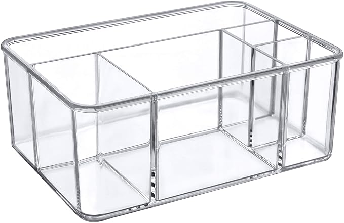 Amazing Abby - Glamour - Acrylic 5-Compartment Makeup Organizer, Transparent Plastic Beauty Supply Holder, Perfect Bathroom Vanity Storage Solution for Makeup Palettes, Makeup Brushes, and More-NeatNest