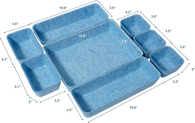 Felt Desk Drawer Organizer Tray,8 Pack Office Desk Drawer Dividers,Felt Drawer Small Square Storage Box For Saving Space,Makeup Drawer Organizer Bins.(Blue)-NeatNest