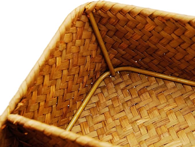 DECRAFTS Seagrass Storage Basket with Compartments Utensil Tray for Organization Silverware Flatware Rectangular Shelf Baskets with 4 Sections Natural-NeatNest