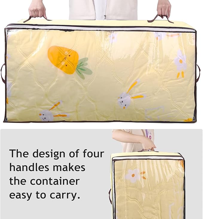 90L Under Bed Storage Containers, Closet Organizers and Storage Bins, Foldable Underbed Storage Bags for Blankets, Towels, Comforter, Sweaters, Pillows, Linen Sheets, Wrapping Paper, 4 Pack Beige-NeatNest