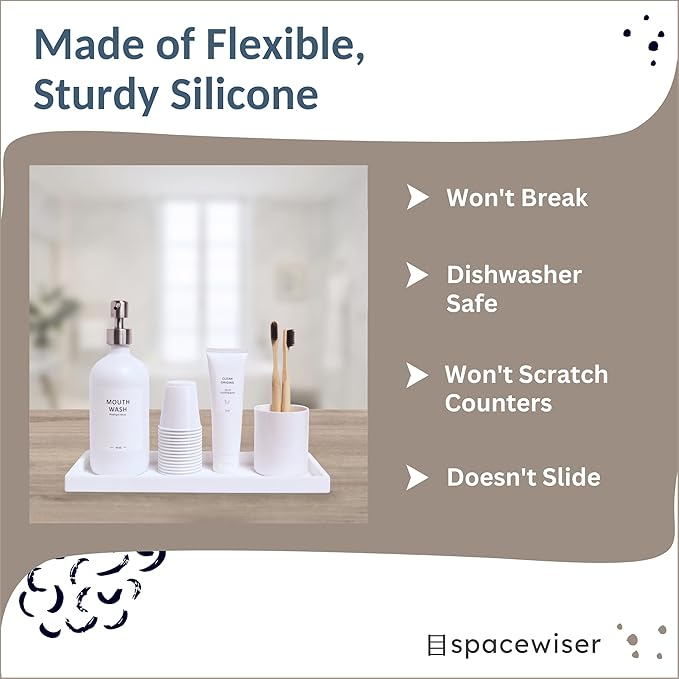 Countertop and Vanity Tray - 2 PC Large 11.7" Silicone Bathroom Trays, Counter Organizer, Dish Soap Sponge Holder Kitchen Sink Tray Organizer, Sink Caddy Toothbrush Key Kitchen Soap Trays-NeatNest