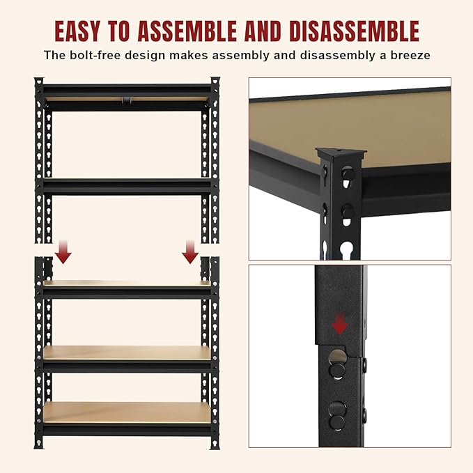 BIG RED 5 Tier Heavy Duty Garage Storage Shelving: Adjustable Metal Utility Shelving Rack for Garage, Basement, Pantry, Closet - 2,000lb Capacity (72"x36"x18") Black-NeatNest