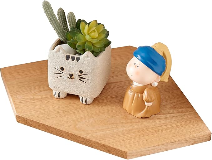 Floating Corner Shelf Solid Oak Wood Corner Wall Shelf with Wire Hole for Cable, Small Plant Display Corner Shelf Wall Mount for Bedroom Living Room Kitchen, 7 inches-NeatNest