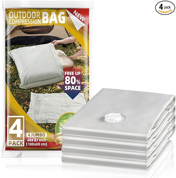 TAILI Fabric Vacuum Storage Bags 4 Pack, Vacuum Seal Bags (40W x 27L inch), Outdoor Space Saver for Camping, Bedding and Clothing, Waterproof, Wearproof, Punctureproof-NeatNest