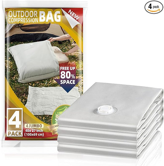 TAILI Fabric Vacuum Storage Bags 4 Pack, Vacuum Seal Bags (40W x 27L inch), Outdoor Space Saver for Camping, Bedding and Clothing, Waterproof, Wearproof, Punctureproof-NeatNest