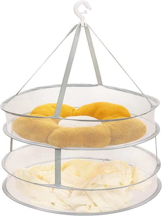 AUTODECO 2-Tier Folding Mesh Clothes Hanging Dryer, Sweater Drying Rack, Large Laundry Drying Rack, Lay fold Flat Dry Hanger, Mesh Clothes Hanging Dryer - M(2Tier)