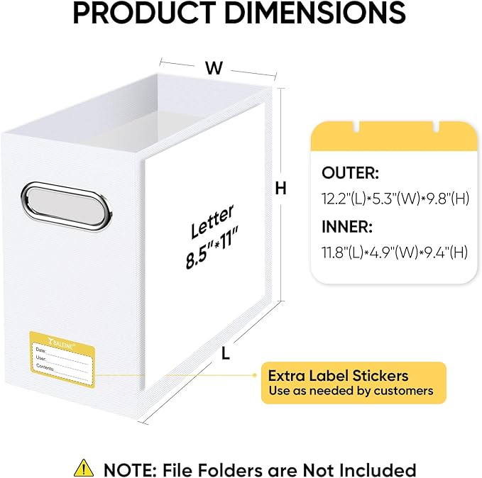 BALEINE File Organizer Box, Cardboard File Folder Organizer with Handle for Letter Size, Portable Collapsible Hanging Filing Box for Home Office Document Storage (4 Pack, White)-NeatNest