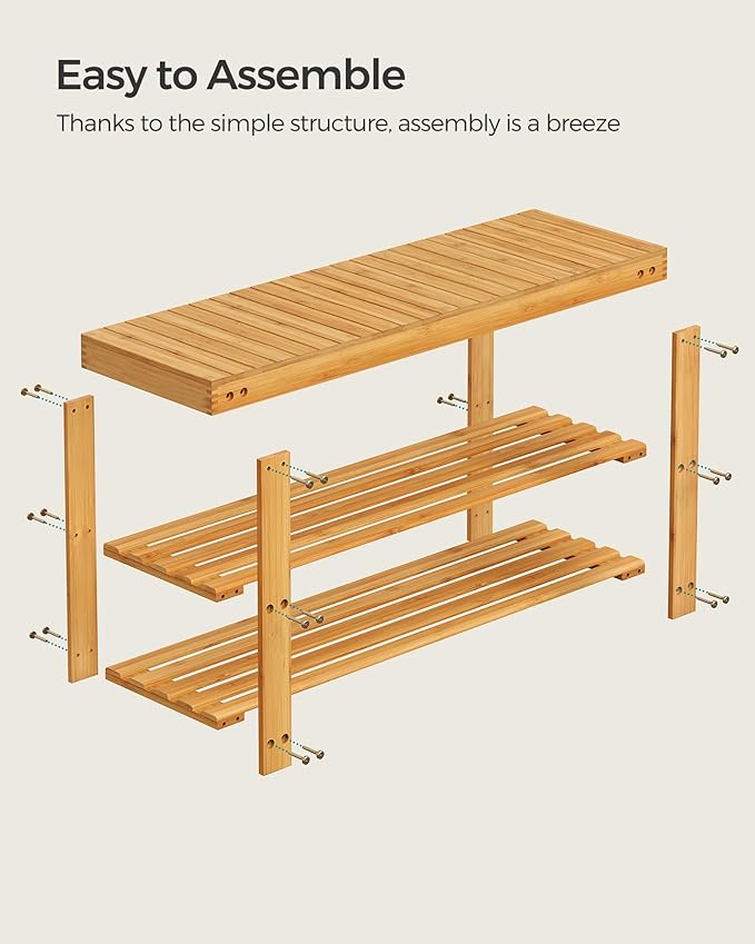 SONGMICS Shoe Rack Bench, 3-Tier Bamboo Shoe Storage Organizer, Entryway Bench, Holds Up to 286 lb, 11.3 x 35.4 x 17.8 Inches, for Entryway Bathroom Bedroom, Natural ULBS90N-NeatNest