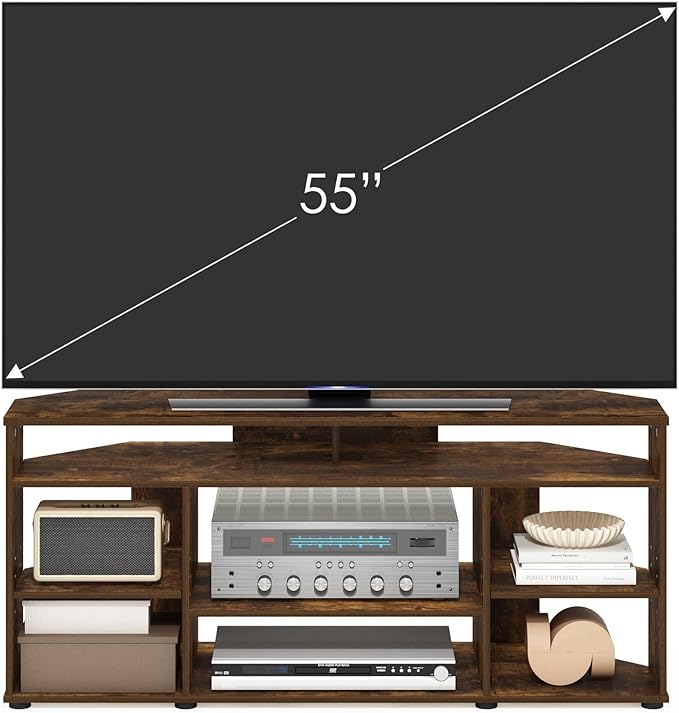 Furinno Besi No Tools Assembly Industrial Style TV Stand, Entertainment Center for 50 inch TV, Amber Pine/Black-NeatNest