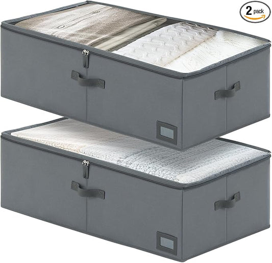 10-Inch Under Bed Organizer, Large Under Bed Storage Container, Underbed Storage Box for Seasonal Clothing, Sweaters, Shoes, Blankets, Wrapping Paper, Sheets & Toys, Yarn 33" L×17" W×10" H-NeatNest