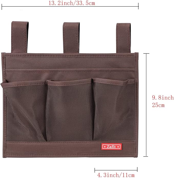 Hanging Bedside Caddy, Bedside Storage Organizer for Magazine, Phone, Remote control (Classic4 Pockets-Coffee)-NeatNest
