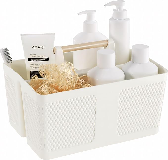 Shower Caddy Portable and Cleaning Caddy Organizer for Bathroom, Kitchen,Toiletries Storage, Caddy organizer with handle, Rust-Resistant, Durable Material(Milky White, 9.36"L×7.73"W×7.24"H)-NeatNest