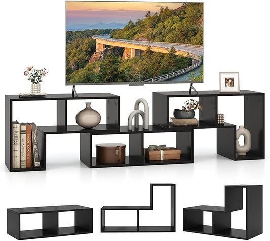 Giantex Free-Combination TV Stand for Bedroom - Entertainment Center for 50 55 60 65 Inch TV, 3-Piece Media Console Table with Storage Cubes, Deformable Open Storage Bookcase Shelf (Black)-NeatNest