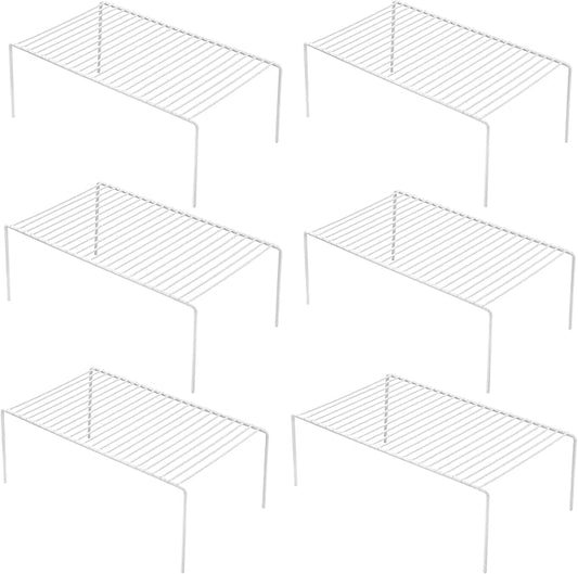 iPEGTOP Set of 6 Large (15.7 x 9.4 Inch) Kitchen Cabinet Organizer Shelf, Wire Freezer Storage Shelves Rack, Rustproof Steel Metal Shelf Riser for Dish Plates Pantry Cupboard Organization, White-NeatNest