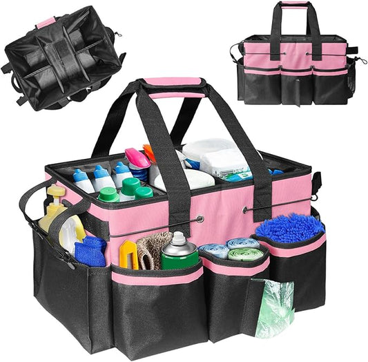 Boczif Cleaning Caddy Bag Wearable, Cleaning Caddy Supplies Organizer with Handle, Shoulder Straps & Detachable Divide, Cleaning Tool Organizers Tote Bag for Cleaners & Housekeepers(Pink)-NeatNest