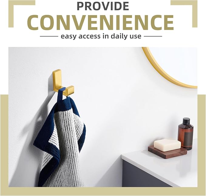 Angle Simple Towel Hook for Bathroom, SUS 304 Stainless Steel Shower Wall Coat Hook, Bath Robe Holder Hanger, Brushed Gold
