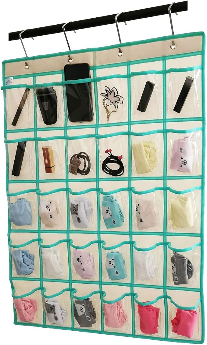 Classroom Pocket Chart for Phone Calculator Holder Over The Door Hanging Closet Jewelry Organizer with 30 Clear Pockets (BEIGE)-NeatNest