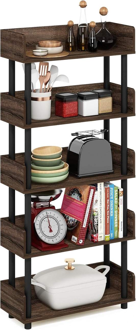 Furinno Turn-N-Tube 5-Tier Toolless Freestanding Multipurposes Display Rack, Walnut-NeatNest