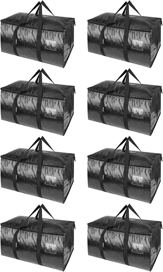 BALEINE 8-Pack Oversized Moving Bags with Reinforced Handles, Heavy-Duty Storage Tote for Clothes, Moving Supplies (Black, 8-Pack)-NeatNest