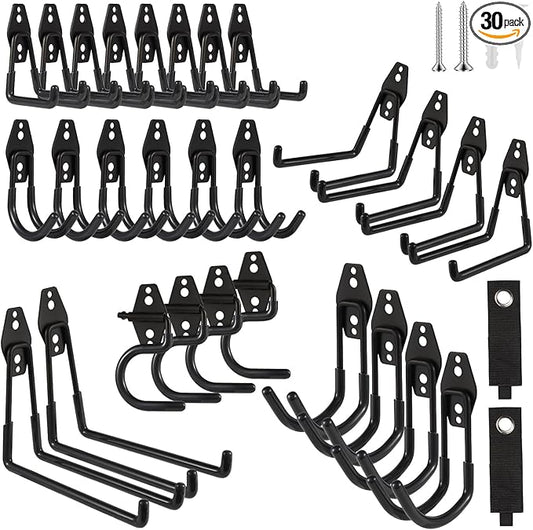 Garage Hook Heavy Duty Wall Storage Hangers, 30 Pack Garage Storage Hooks Steel Tool Black for Ladders, Ropes, Garden Tools-NeatNest
