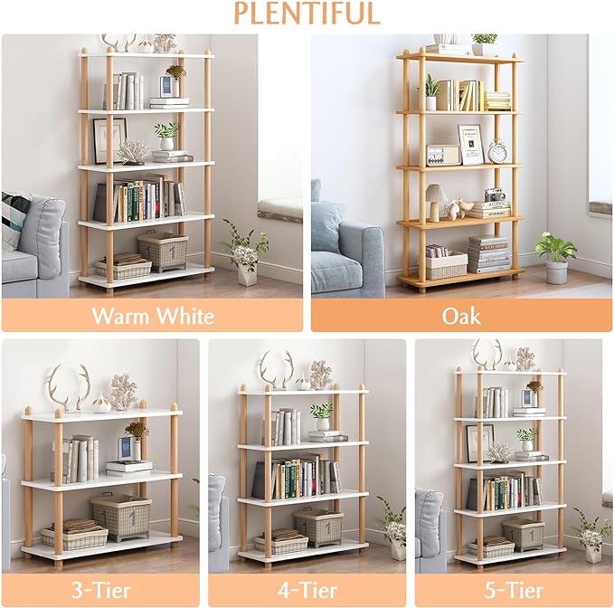 IOTXY 3-Tier Wooden Shelf Bookcase - Modern Open Bookshelf, Free Standing Storage Rack, Multifunctional Display Stand for Home and Office, Oak, Rectangle