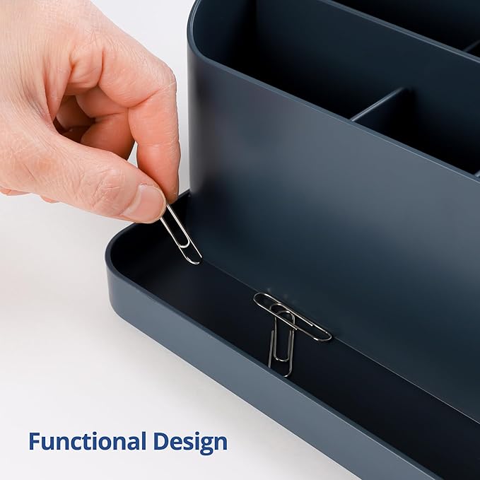 BLUE GINKGO Desk Organizer – Korean-Made Office Storage for Pens, Notes, Mail, and Supplies (Prussian Blue)-NeatNest