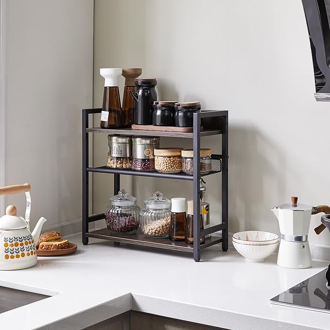 IBUYKE 3-Tier Spice Rack Industrial Counter Shelf Desktop Storage Organizer Standing Seasoning Rack for Countertop Kitchen Office Living Room Desktop Dark Grey UTLJ021G-NeatNest