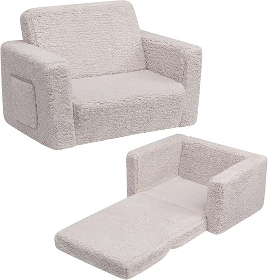 ALIMORDEN Kids Couch, 2-in-1 Fold Out Toddler Chair & Snuggly Foam Lounger Seat, Removable Washable Cover - Soft Reading Couch, Ideal Gift for for Boys and Girls, Light Grey-NeatNest