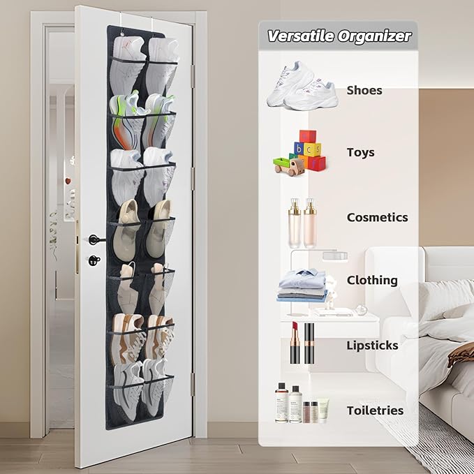 Over The Door Shoe Organizer, 14 Large Mesh Pockets Hanging Shoe Rack for Closet Organizers and Storage, 2-pack (black)-NeatNest
