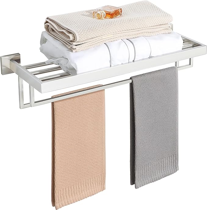 Alise 24 Inch Towel Racks for Bathroom, Towel Rack Wall Mounted with Double Towel Bars, SUS 304 Stainless Steel Towel Shelf, Heavy Duty Hand Towel Holder(Brushed Nickel)