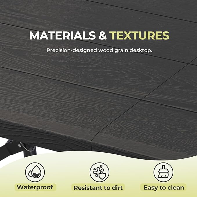 Folding Table, 4ft Folding Table, Black, Waterproof & Heat-Resistant, Foldable for Easy Transport, Steel Frame, Easy to Clean, Stylish Design-NeatNest