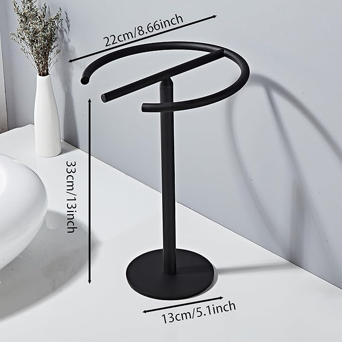Hand Towel Holder Stand, Free-Standing Towel Rack Matte Black, SUS304 Stainless Steel Towel Bar Rack Stand, Tower Bar for Bathroom Kitchen Vanity Countertop…