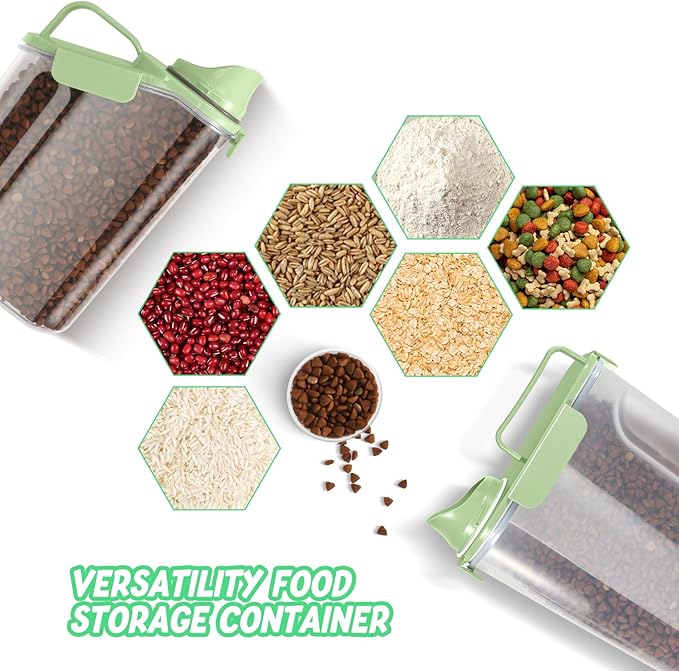 8-12 LBS Cat Dog Pet Food Storage Container, Plastic Dispenser Upgraded Large Nozzle, BPA-free, With Sealed Clasps, Measuring Cup and Handle, Easy to Clean and Carry -2 Packs Leaf Green-NeatNest