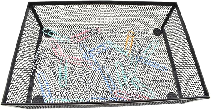 HAHIYO Stackable Mesh Tray Cup 9 x 6 x 2 inches Sturdy Container for Desk Drawer Organizer Collection for Home Office School kitchen Soft Foam Feet No Sharp Edges 1 Pack Black-NeatNest