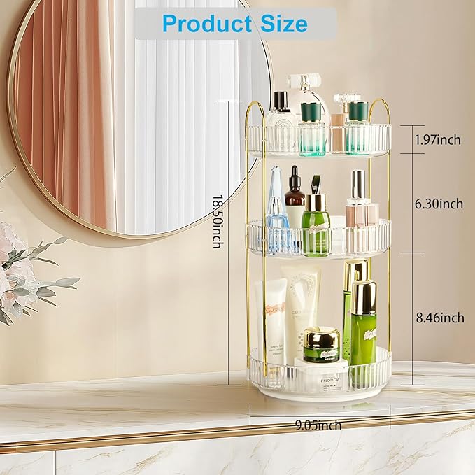 360 Rotating Makeup Organizer for Vanity, Large Capacity Spinning Perfume Organizer, Bathroom Organizer, Cosmetic Skincare Holder Organizer for Countertop (Pearl White, 3 Tier)-NeatNest
