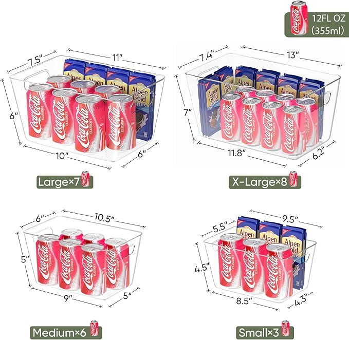 BALEINE Clear Plastic Storage Bins, Pantry Organization, BPA Free Stackable Refrigerator Organizers and Storage with Handles for Kitchen Fridge Cabinet Bathroom (4PK, 13x7.4x6.2)-NeatNest