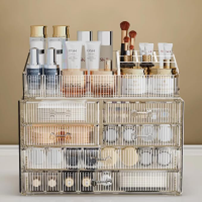 ZHIAI Stackable Storage Drawers, Acrylic Bathroom Counter Organizer Clear Makeup Organizers for Vanity, Kitchen Cabinets, Bathroom, Undersink, Home Organization and Storage (1 Top 6 Drawers)-NeatNest