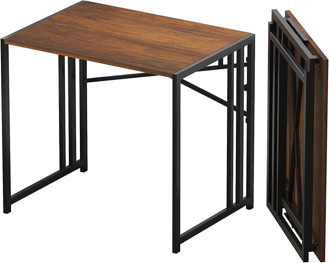 32 inch Folding Small Desk, Writing Gaming Computer Camping Desk for Small Spaces, No Assembly Required Home Office Desk, Mahogany-NeatNest