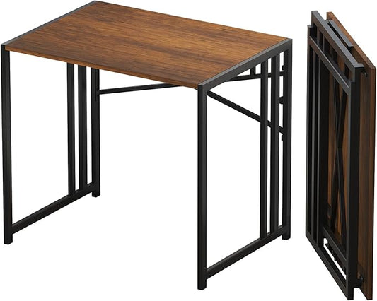 32 inch Folding Small Desk, Writing Gaming Computer Camping Desk for Small Spaces, No Assembly Required Home Office Desk, Mahogany-NeatNest
