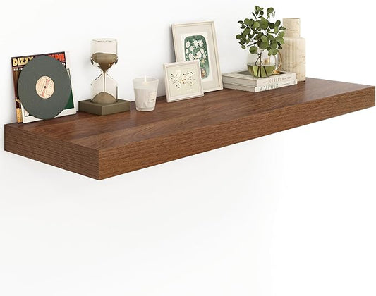 Heimlove 12" Deep Floating Shelves for Wall Shelf Over Toilet Wall Mounted Farmhouse Long 55 inches Set of 1, Farmhouse Shelves with Invisible Brackets for Living Room, Kitchen, Bedroom,Walnut-NeatNest
