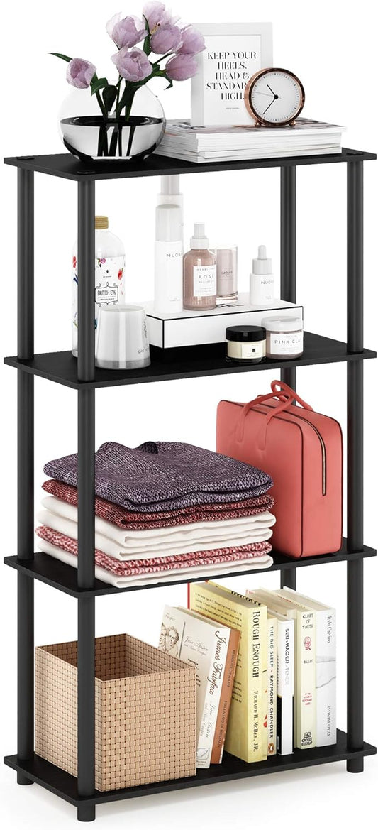 Furinno Turn-N-Tube 4-Tier Multipurpose Shelf Display Rack, Round Tubes, Americano/Black-NeatNest
