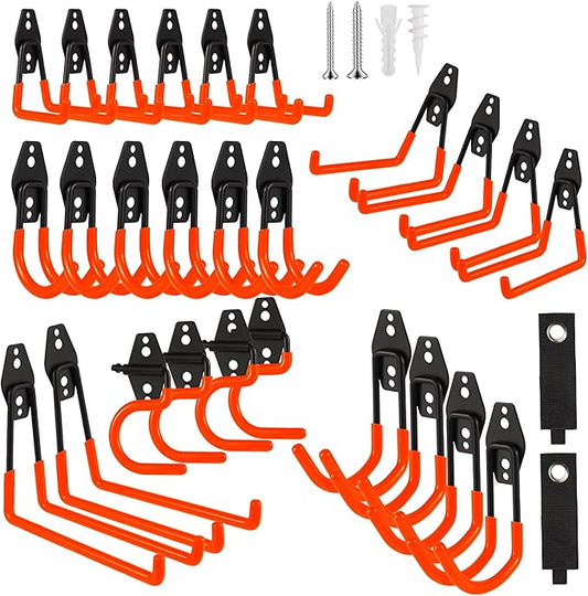 Garage Hook Heavy Duty Wall Storage Hangers, 28 Pack Garage Storage Hooks Steel Tool Orange for Ladders, Ropes, Garden Tools-NeatNest