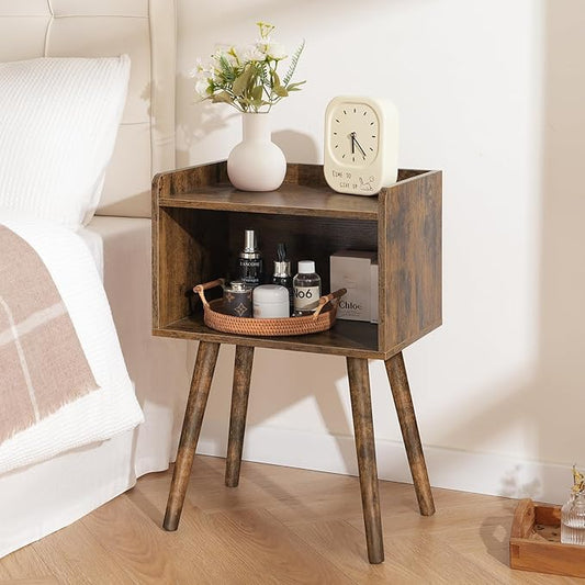Yoobure Mid Century Modern Nightstand for Small Spaces - Small Side Table with Storage Shelf, Wood End Table Night Stand, Vintage End Tables Living Room, Minimalist Side Tables for Bedroom Dorm Office