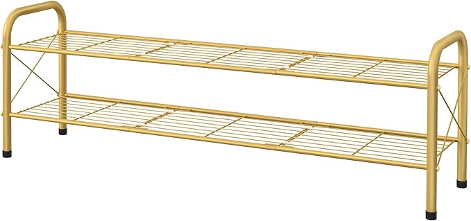 Hoctieon 2 Tier Shoe Rack for Closet, Durable Mesh Style Shoe Rack, Entryway Shoe Shelf, Shoe Storage Organizer for Hallway, Bedroom, Living Room, Wardrobe, Gold-NeatNest