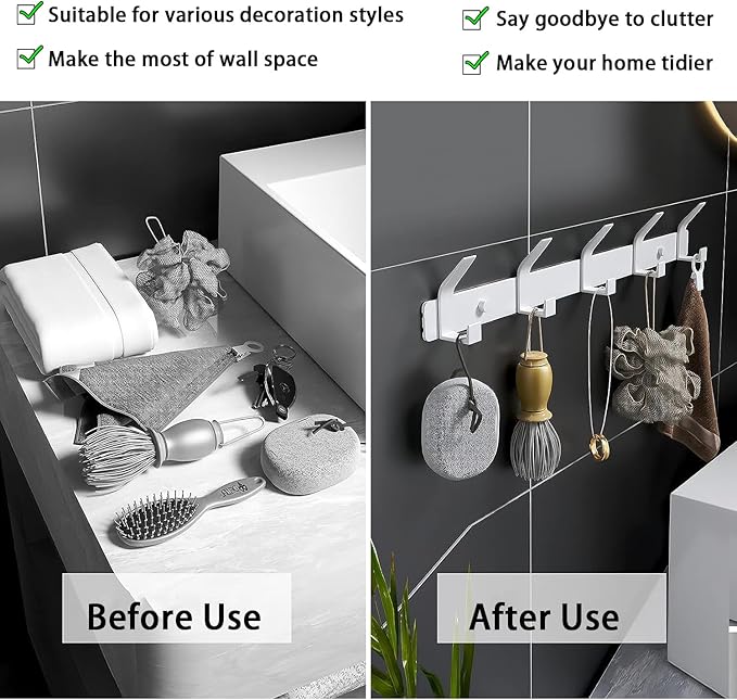 2-Pack Coat Rack Wall Mounted ，Heavy Duty Aluminum 5 Double Hook Coat Hook Modern Clothes Hook Rails Wall Hook Rack for Coat Hat Towel Purse Robes Mudroom Bathroom Entryway (White)-NeatNest