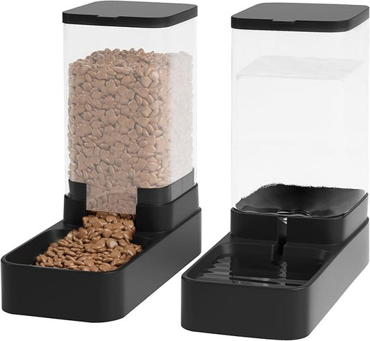 Automatic Cat Feeder and Water Dispenser in Set with Pet Food Bowl,Gravity Dog Waterer and Food Feeder for Small Medium Dog Cat Puppy Kitten Large Capacity(3.8L,Black)-NeatNest