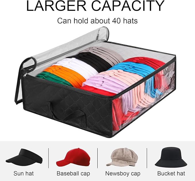 2 Pcs Hat Organizer for Baseball Cap, Hat Storage Bags with Carry Handles Hat Holder Rack for Closet Travel Hat Organizer-NeatNest