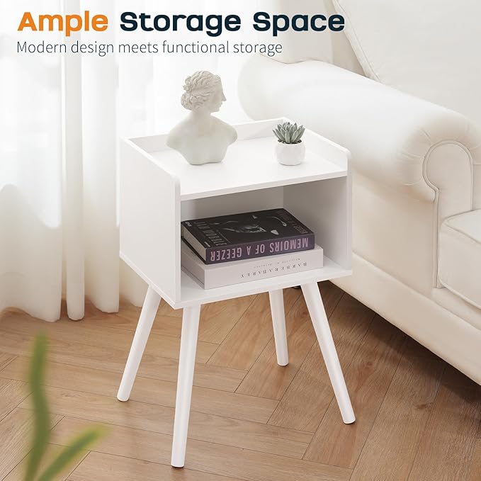 Yoobure Mid Century Modern Nightstand for Small Spaces - Small Side Table with Storage Shelf, Wood End Table Night Stand, Vintage End Tables Living Room, Minimalist Side Tables for Bedroom Dorm Office